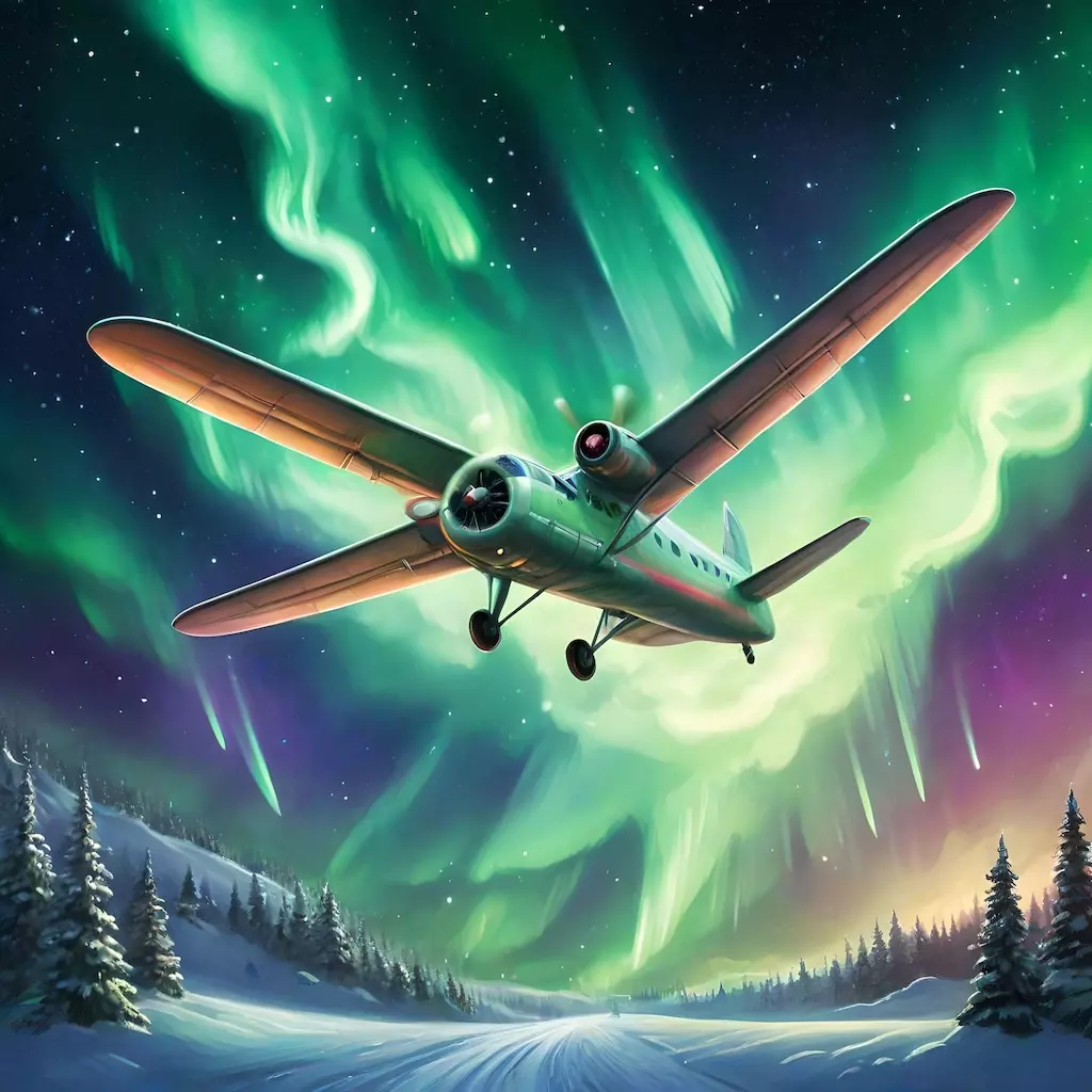 Il nostro aeroplano immerso nell'aurora boreale!